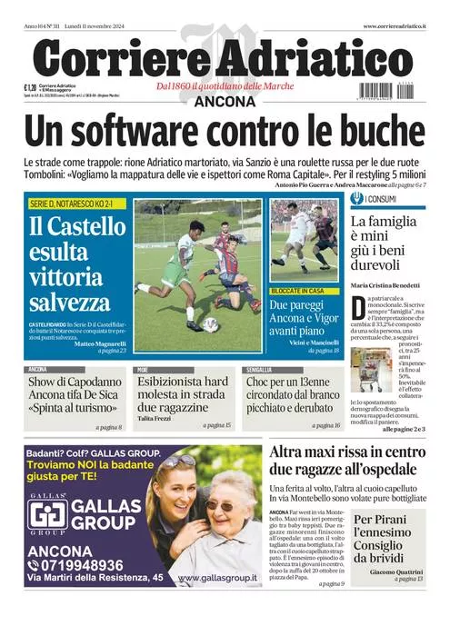 Prima-pagina-corriere adriatico-edizione-di-oggi-11-11-2024